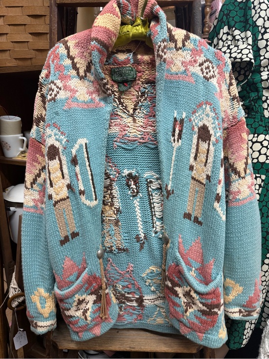 Ralph Lauren Sweaters - Ralph Lauren Light Blue Southwestern Motif Knit Cardigan